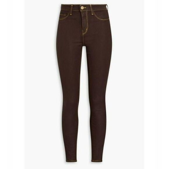 NWT L'AGENCE Size 25 Marguerite High-Rise Skinny Coated Jeans Dark Wine $275